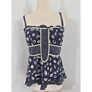 Nanette Lepore Top Women 8‎ Silk Navy Babydoll Fairycore Grunge 90s Y2K